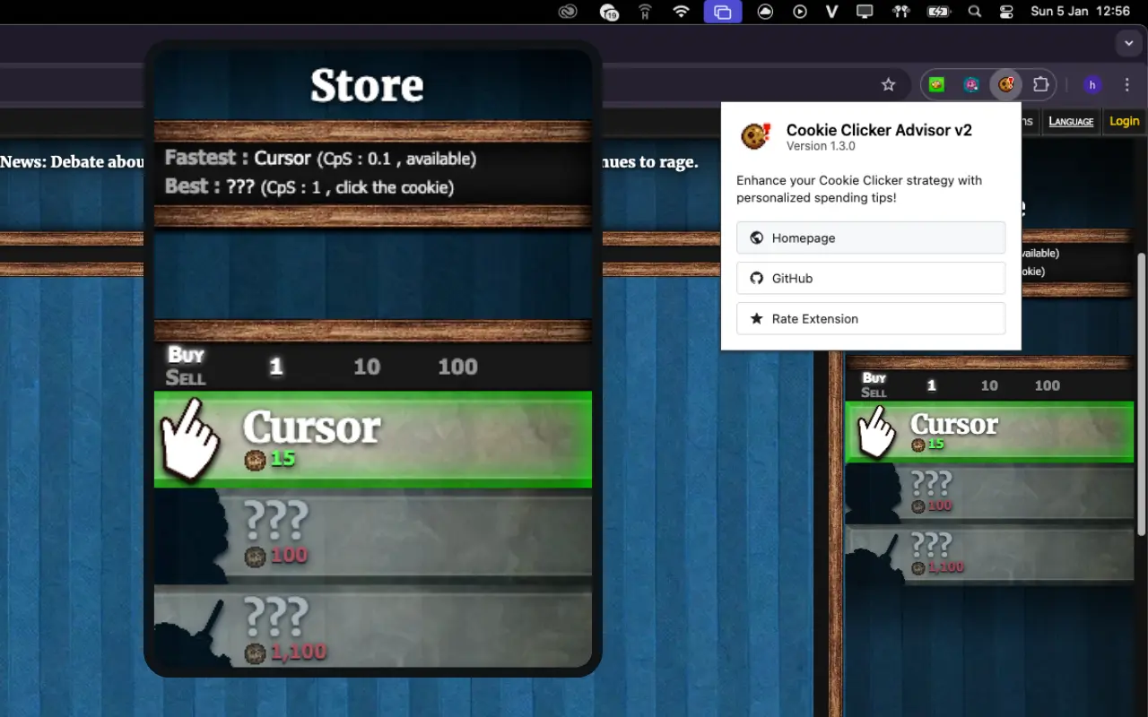 Cookie Clicker Advisor Screenshot